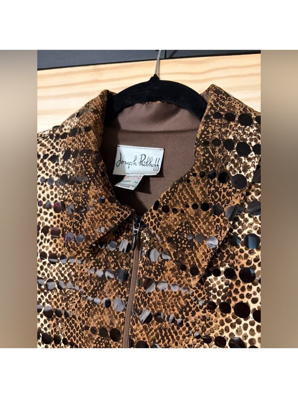 Joseph Ribkoff Leopard Print Mobwife Sequin Cardigan Jacket Top 14 Career Office - Picture 2 of 5